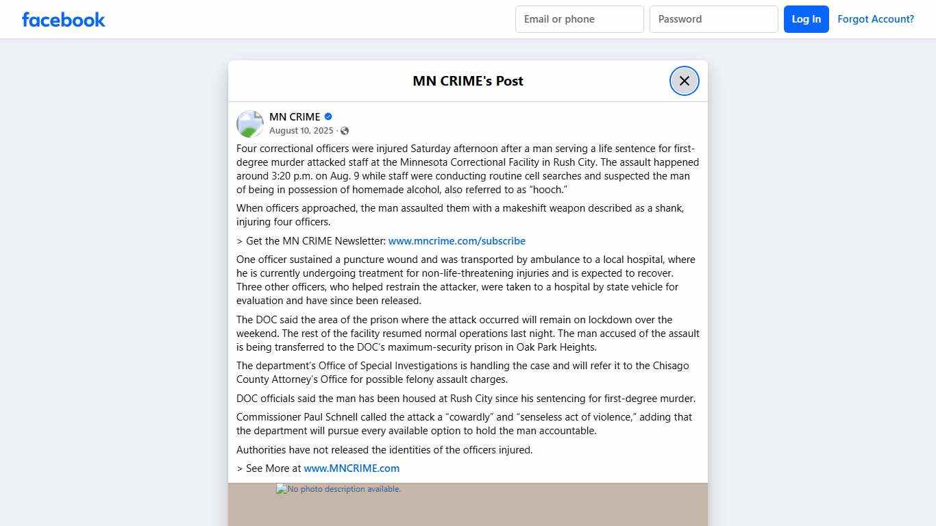 MN CRIME - Four correctional officers were injured... | Facebook